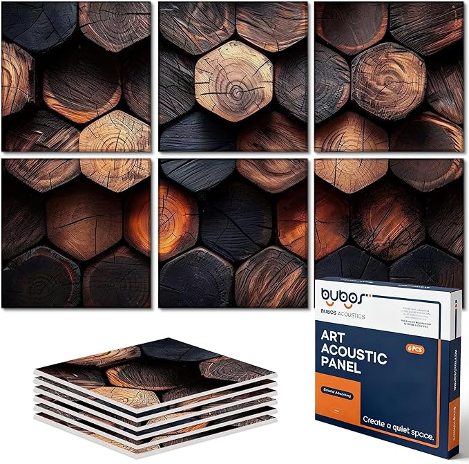 BUBOS 6 Pack Art Acoustic Panels Soundproof Wall Panel,70.8X47.2 Inches Large Sound Absorbing Panel,Self-Adhesive Decorative Acoustical Wall Panels, Acoustic Treatment for Home（Timber Code）