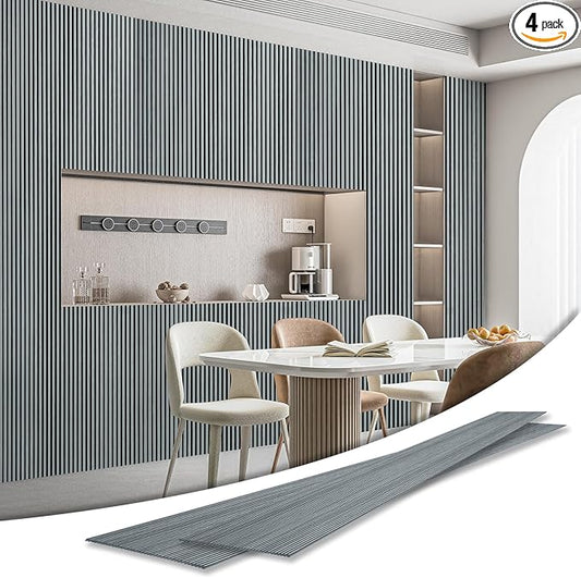 Art3d 4-Pack Glue-On Fine Bar Wainscoting Panel for Interior Wall Decor - 104 x 12 Inch Polystyrene Ultralight Slim Slat Wall Panels for Living Room Bedroom, Weathered Teak