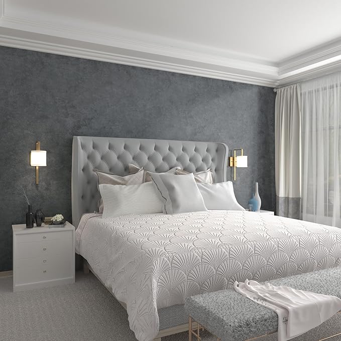 31"×157" Big Roll Extra Wide Thick Dark Blue Grey Concrete Wallpaper Peel and Stick Waterproof Glossy Gray Concrete Contact Paper Vinyl Adhesive Cement Sticker for Bedroom Living Room Walls