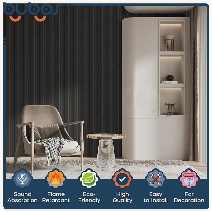 BUBOS 5 Pack Large Acoustic Panels,47.2" X 23.6" Self-Adhesive Acoustical Wall Panel, Sound Proof Panel for Office, Decorative Soundproof Wall Panels for Home Studio (Black 1)