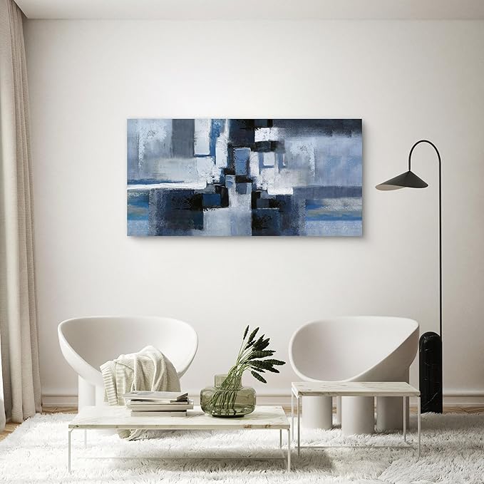 KLAKLA Abstracr Wall Art - Blue and Black Canvas Picture for Living Room Wall Decor - Bedroom Art Framed Artwork - 20x40 Inches Modern Wall Art
