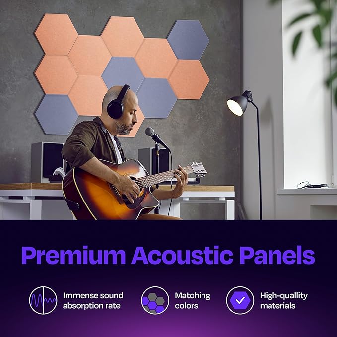 Acoustic Panels 12-Pack Soundproof Wall Panels 12"X10.4"X0.4" Sound Panels High Density Sound Dampening Panels - [Peach Beige Hexagon]