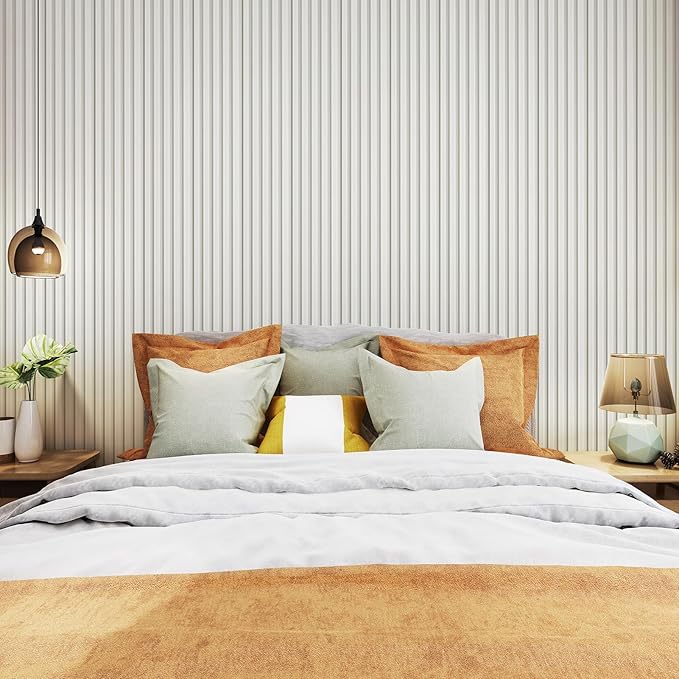 Art3d 8 Pack 96" x 6" WPC Slat Wall Panels, 3D Fluted Panel for Interior Wall Decor, TV Background, Bedroom, Living Room - Off-White