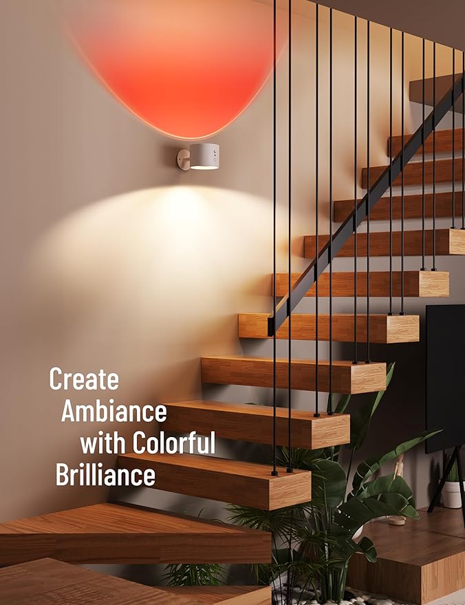 Joyzy 2 Pack Wall Light Battery Operated Rechargeable RGB Picture Lights for Wall Led Colorful Wall Lighting for Bedroom, Remote Touch Control Wall Mounted Wall Sconce Lamps Magnetic