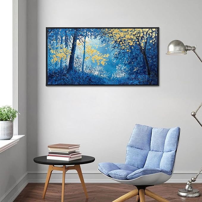 Blue and Gold Canvas Wall Art - Forest Bedroom Wall Art - Tree Wall Pictures for Living Room, Office, or Bedroom - Nature Landscape Canvas Decor Framed Painting 20×40IN
