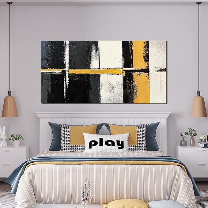 Canvas Wall Art Decor Wall Art Pictures for Living Room Abstract Art Work Black and White Wall Art Decor Modern Black Yellow Abstract Wall Art Prints For Bedroom Office Kitchen Home Wall Decor 20"x40"