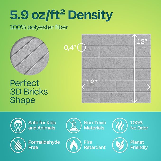 Acoustic Panels 18-Pack Soundproof Wall Panels 12"X12"X0.4" Brick Style Sound Panels Premium Sound Dampening Panels Easy Self Adhesive Installation - [Smoky White]