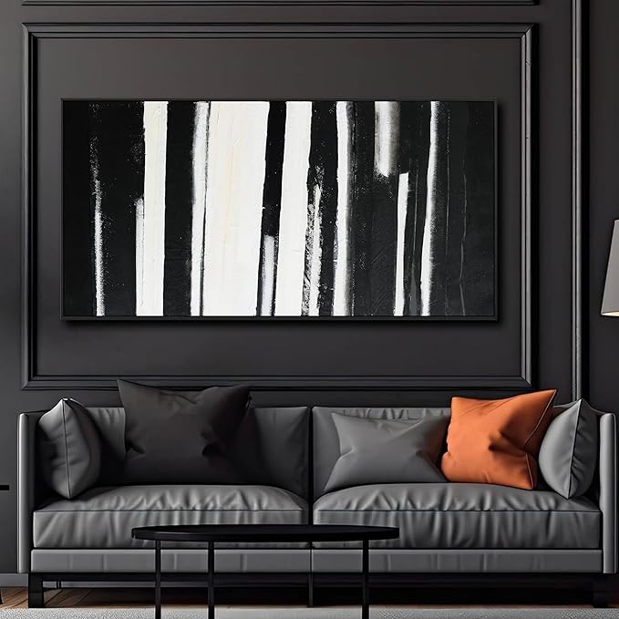 Abstract Wall Art Decor Modern paintings Wall Decorations Home Decor Wall Art Canvas Prints Black and White Minimalist Stripes Framed Artwork for Living Room Wall Bedroom Kitchen Office Decor 24×48 Inch