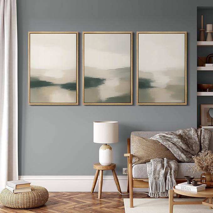 MUDECOR Framed Wall Art Print Set Neutral Landscape Prints in Beige and Green Tones Illustrations Modern Art Boho Decorative Chic for Living Room, Bedroom, Office - 24"x36"x3 Natural