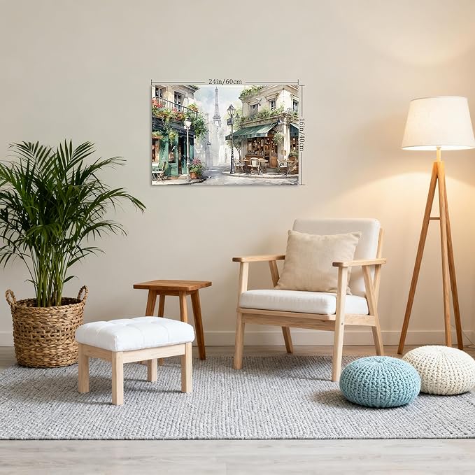 Modern Framed Street View Wall Art European Coffee Shop Canvas Print, Contemporary City Scene Painting, Vintage Cafe Artwork for Kitchen Dining Room Living Room, Bedroom Home Decor, Multi Size