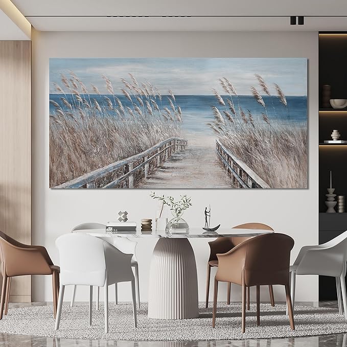 Canvas Wall Art Decor Oversize Modern Wall Art Decorations Blue Beach Coastal Artwork for Walls Textured Wall Art Prints Pictures Wall Decor Wall Art For Walls Home Office Decoration 35" X 70"