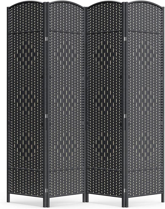 4 Panel Room Divider,6Ft Folding Privacy Screen,Tall - Extra Wide Foldable Panel Partition Wall Divider with Diamond Double-Weaved Hand-Woven Design Room Screen Divider