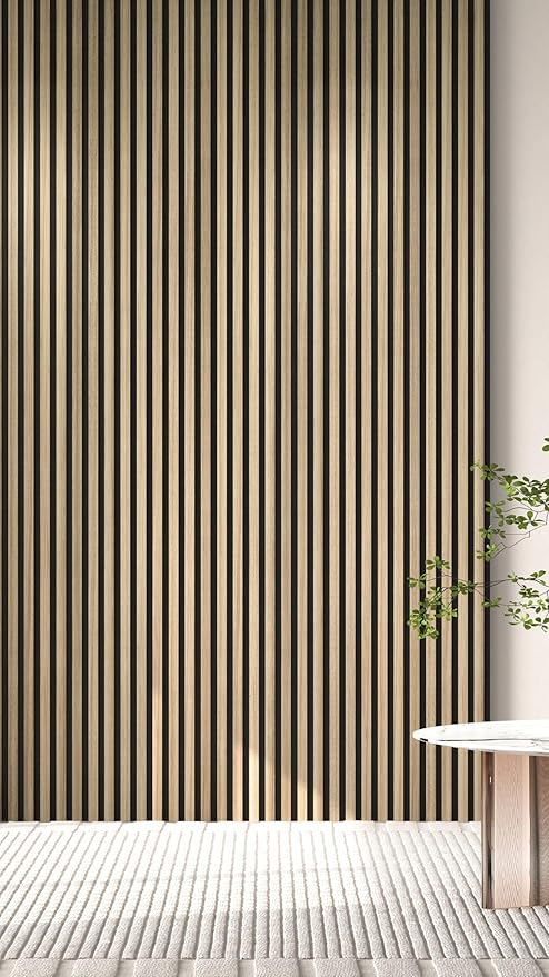 2-Pack 94” x 12.6” Acoustic Wood Wall Panels – 3D Slat Soundproofing for Walls & Ceilings – Elegant Decorative Panels for Modern Interior Design (Light Walnut)
