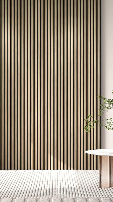 106” x 12.6” Acoustic Wood Wall Paneling, Decorative Sound Proof Panels for Walls and Ceilings, 3D Slat Wood Wall Panels (Set of 40) (Light Walnut)