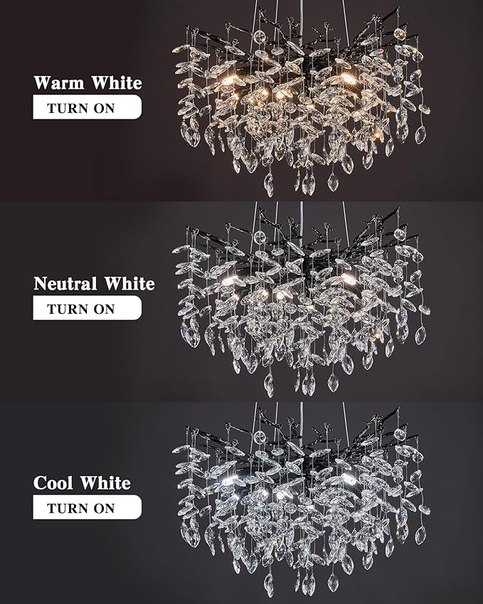 Modern Tree Branch Crystal Chandelier Luxury Blacl Crystal Pendant Lighting 23.6" Contemporary 8-Light Chandeliers for Dining Room Kitchen Bedroom Living Room