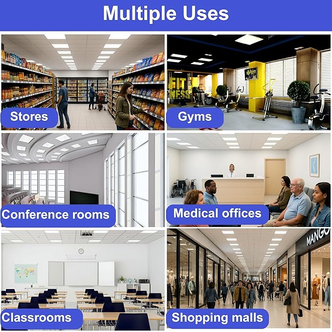 2×2 LED Flat Panel Light 4-Pack – Dimmable, Selectable CCT (3000-6500K), 0-10V & TRIAC Compatible, UL/ETL, 4400 LM, Drop Ceiling Recessed Panels for Office & Classroom