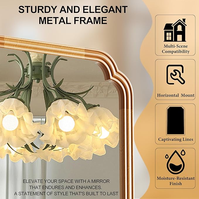 30" x 40" Wood Bathroom Mirror for Over Sink, Rustic Rounded Corner Vanity Mirror for Entryway, Living Room or Bedroom Home Decorative [Natural Color]