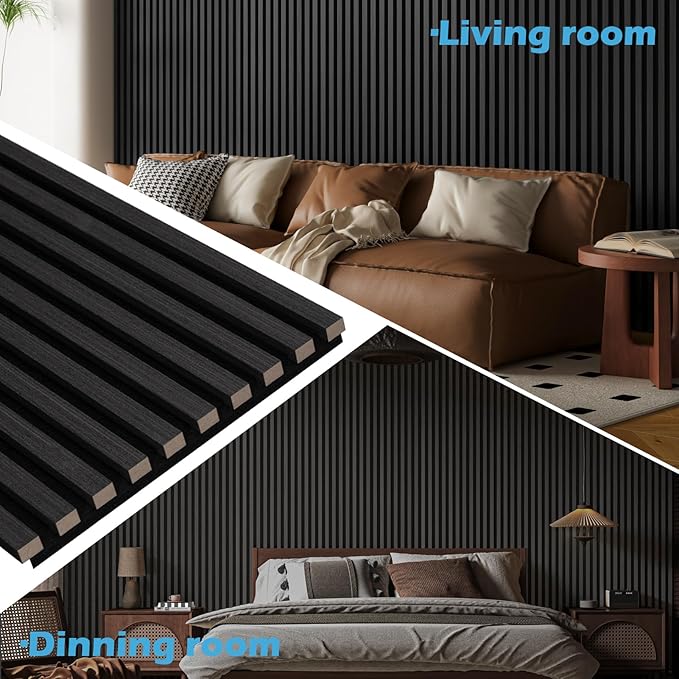 Art3d 2-Pack 48" x 24" Acoustic Wood Panels for Wall, Soundproof Wood Slat Panel for Wall and Ceiling, 3D Fluted Sound Absorbing Paneling for Interior Wall Decor, Living Room, Bedroom - Blackwood