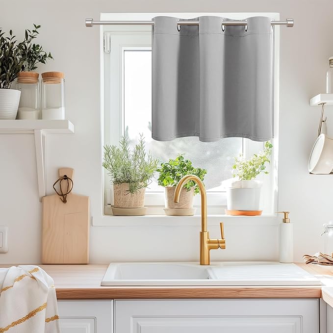 ChrisDowa Blackout Curtains 36 Inches Long for Living Room, Grommet Thermal Insulated Room Darkening Curtains for Bedroom (1 Panel Set, Light Grey, 42W x 36L)