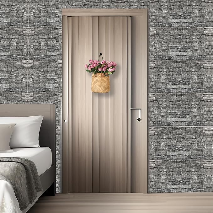 3D Wall Panels Peel and Stick in Black Grey, 40 PCS XPE Foam 3D Wallpaper, Faux Brick Wall Panels for Bedroom, Stairs, Kitchen