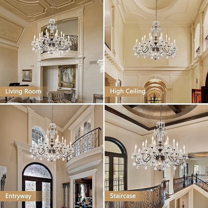 18 Lights Large Crystal Chandeliers for High Ceilings Brown Maria Theresa Chandelier Modern Chandelier Light Fixture for Foyer Entryway Staircase Hallway High Ceiling Living Room Dia 37 inch