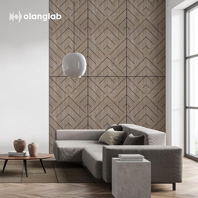 Olanglab Wood Veneer Wall Panels 6 Pack, 24‘’X48‘’ Sound Absorbing Panels for Noise Reduction, Geometric Triangle