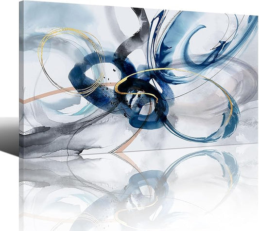 AJAZIKO Modern Abstract Canvas Wall Art - 29X58 Inches Blue and White Pictures for Living Room, Bedroom Aesthetic Home Decor