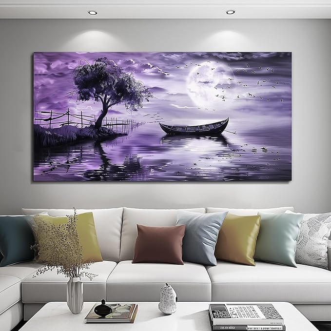 KELIYUAN Large Canvas Wall Art For Living Room Framed Wall Decor For Office Bedroom Decoration Landscape Pictures Purple Lake View Wall Painting Artwork Hotel Room Ready To Hang Home Decor 30x60 In