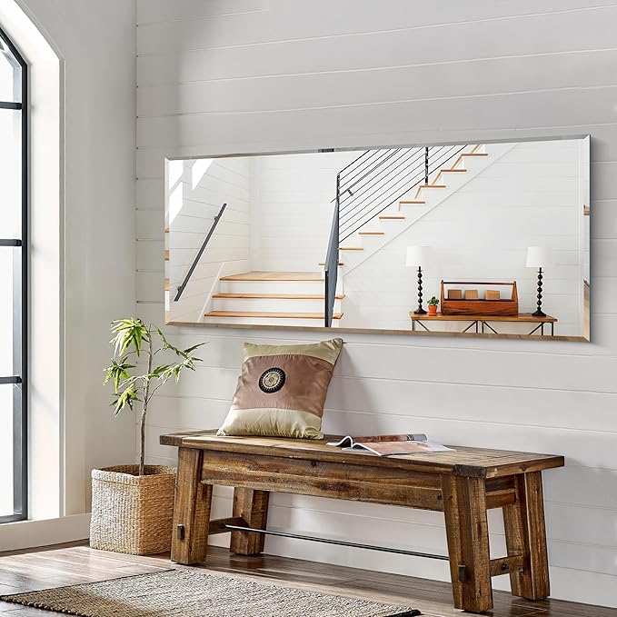 KOCUUY Beveled Mirror, 60x24 Inch Large Frameless Bathroom Mirror for Over Sink, Upgraded Shatterproof Beveled Unframed Design Mirror for Bathroom, Bedroom, Hang Horizontal/Vertical