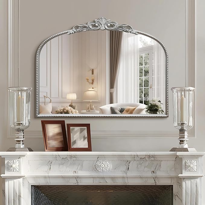 Micasso Vintage Wall Silver Mirror: 24" x 32" French Baroque Antique Mirror - Traditional Ornate Decorative Arched Mirrors for Wall/Bathroom/Entryway/Fireplace/Hallway - Home Decor for Living Room