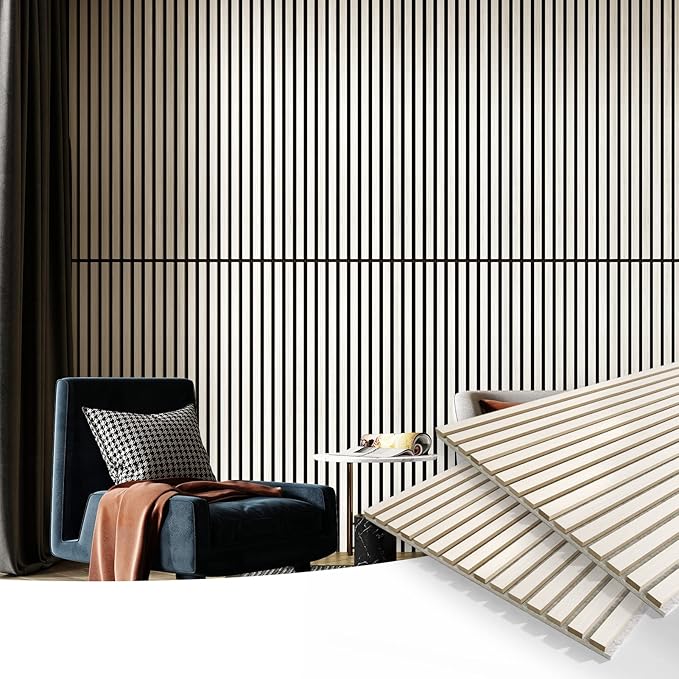 Art3d 2 Wood Slat Acoustic Panels for Wall and Ceiling - 3D Fluted Sound Absorbing Panel with Wood Finish - White Elm