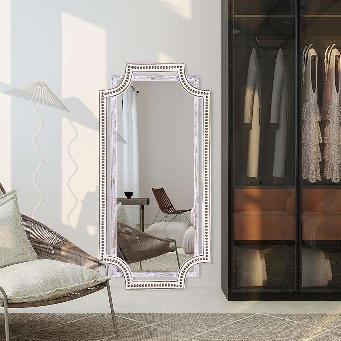 24" X 47" Wooden Farmhouse Large Wall Mirror, Rustic Art Decorative Full Length Mirrors for Living Room, Bedroom, Bathroom, Entryway - Hang Horizontally or Vertically