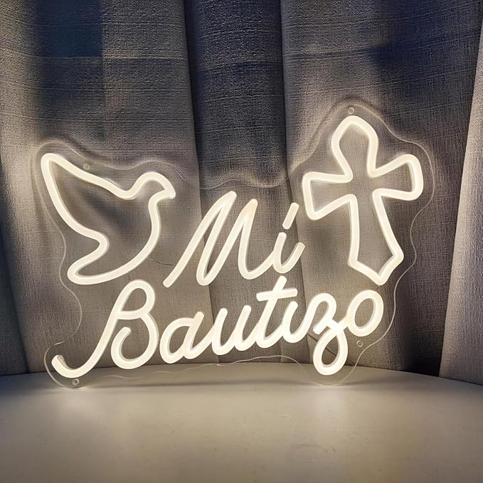 Mi Bautizo Neon Signs for Wall Decor, 15.7 * 10.8 inches Led Baptism Decorations, Perfect For Children's Birthday Party Decoration, Baptism, Bedroom, Garden, Birthday, Christmas, INSNEnN
