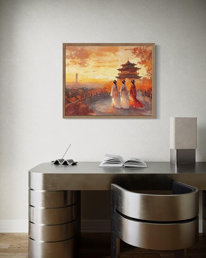China Art Print Poster, Asia Oriental Countries Culture Wall Art Asian Paintings for Bedroom Bathroom Living Room Decor 97 (China, 24 x 36 inches, Wood Frame)