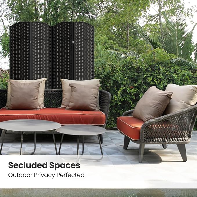 4 Panel Room Divider,6Ft Folding Privacy Screen,Tall - Extra Wide Foldable Panel Partition Wall Divider with Diamond Double-Weaved Hand-Woven Design Room Screen Divider