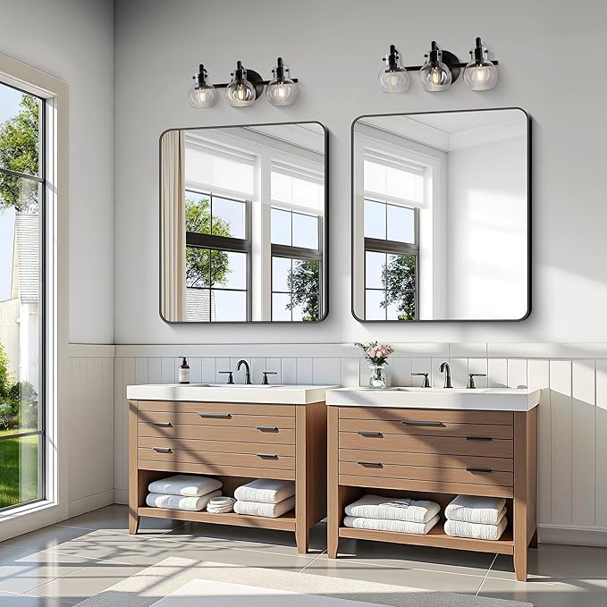 KOCUUY Bathroom Mirror 36"x40", Black Rectangle Mirrors for Wall, Large Metal Framed Vanity Mirror with Rounded Corner for Bedroom Living Room and Entryways Hangs Horizontal/Vertical