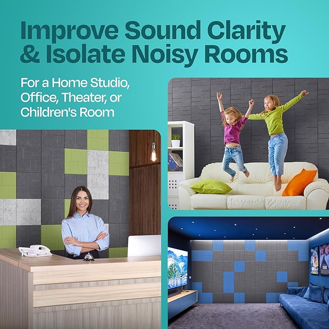 Acoustic Panels 12-Pack Soundproof Wall Panels 12"x12"x0.4" Decorative Sound Dampening for Your Home, Office, Studio, Bedroom & More with Unique GridFrame Carving [Pebble Gray]