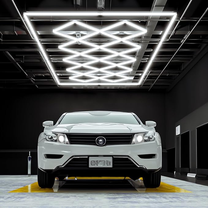 Neatfi LED Garage Lights, 56,320 Lumens, 6500K, 512W, Ultra-Bright Ceiling Lighting for Auto Shops, Car Detailing, Barber Shop, Beauty Salon, Warehouse, Basement, and Gym (Diamond Grid, White)