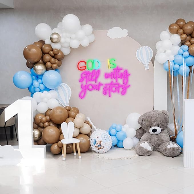 LISIGNVE God Is Still Writing Your Story Neon Sign USB Powered Christian Neon Light Sign Wall Decor Dimmable LED God Neon Light for Church Bedroom Wedding Birthday Party Neon Sign(16.5”*12.6”)