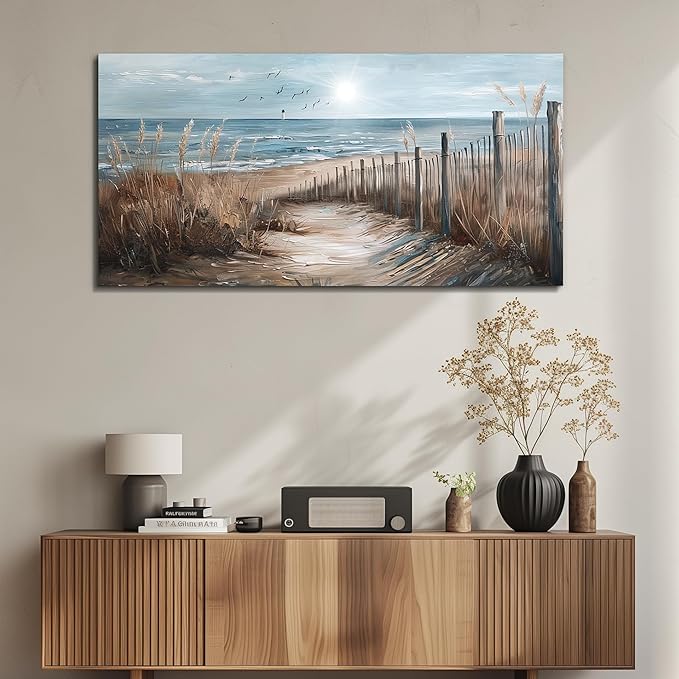 KELIYUAN Wall Art For Living Room Canvas Wall Decor For Bedroom Ocean Sand Dunes Grass Landscape Paintings Office Canvas Art Prints Pictures Artwork Ready To Hang Bathroom Home Decorations 20"x40"