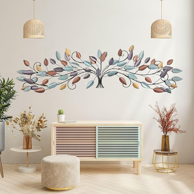 Bellaa 21987 Tree of Life Metal Wall Art Scroll Vine Olive Branch Leaf Decor Wrought Iron Rustic Sculptures Above the Bed Living Room Outdoor Garden Decoration Big Large Plaque Medallion 52 Inch