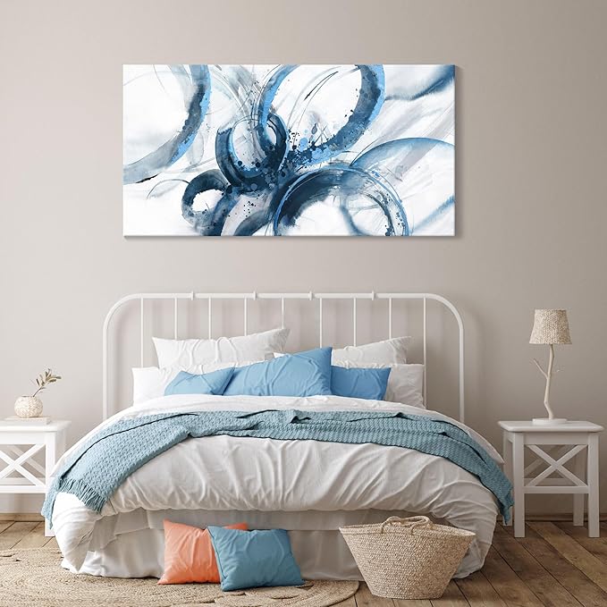 Large Canvas Wall Art Blue Abstract Pictures Wall Art for Living Room Paintings for Wall Decorations Bedroom Decor Aesthetic Framed Office Artwork Wall Decor 29×58in