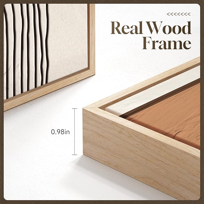 Large Boho Framed Wall Art, Set of 3 Piece Bohemian Wall Hanging Canvas Paintings Artwork for Walls, Neutral and Orange Geometric Art Prints Pictures for Living Room Bedroom Office Wall Decor 16x24 In