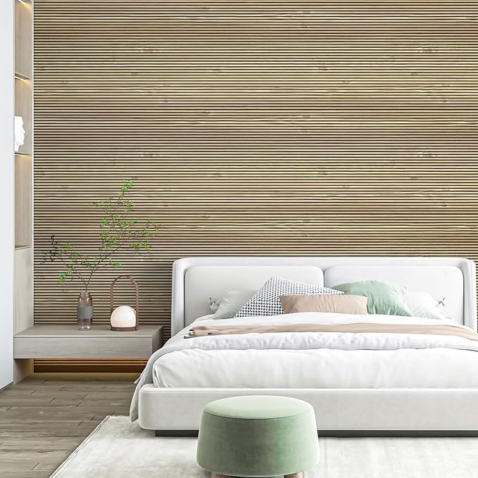 Art3d 4-Pack Glue-On Fine Bar Wainscoting Panel for Interior Wall Decor - 104 x 12 Inch Polystyrene Ultralight Slim Slat Wall Panels for Living Room Bedroom, Teak