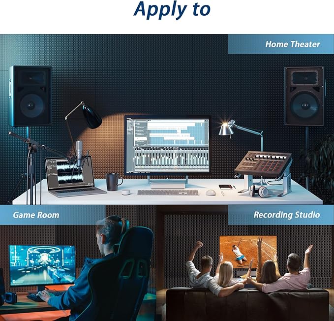 56 Pack Soundproof Wall Panels, 2" X 12" X 12" Self-Adhesive Pyramid Acoustic Foam, High Density Acoustic Panels for Home Studio, Quick-Recovery Sound Proof Panels for Walls, Black