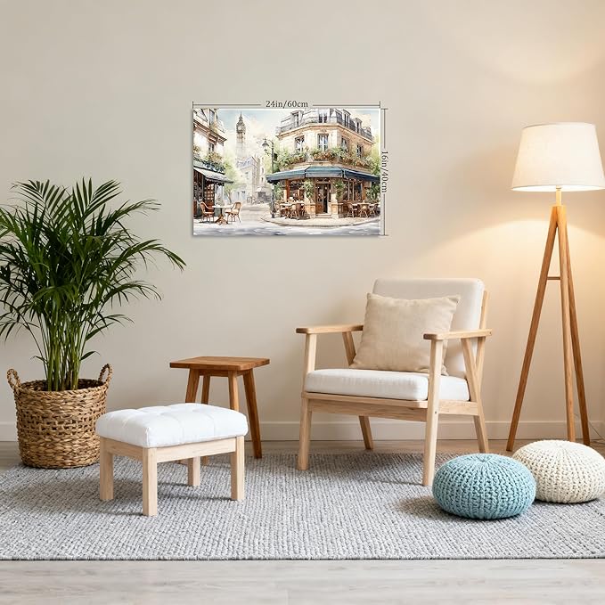 Modern Framed Street View Wall Art European Coffee Shop Canvas Print, Contemporary City Scene Painting, Vintage Cafe Artwork for Kitchen Dining Room Living Room, Bedroom Home Decor, Multi Size