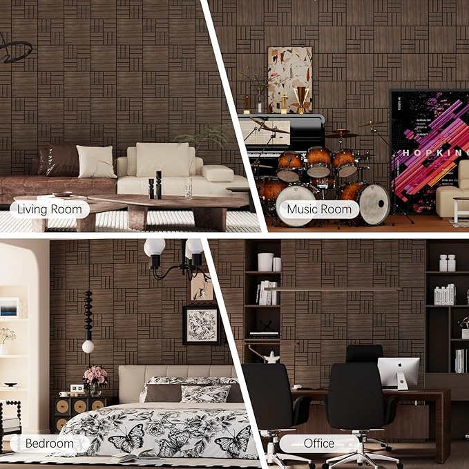 4 Packs Acoustic Wall Panels - Self-Adhesive 3D Wood Slat Wall Panel- Peel and Stick Sound Absorbing Panels for Noise Reducing - Feature Wall Decor for Home & Office