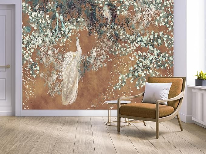 Cliouar-Wall Mural Wallpaper for Bedroom Living Room White Peacock 103" x 69"(Not Self-Adhesive)