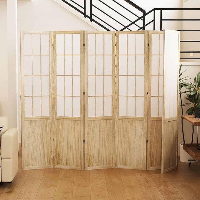 5.6FT Room Divider and Folding Portable Partition Screen, Chinese Japanese Shoji Style for Room Separation - 6 Panel (Natural)