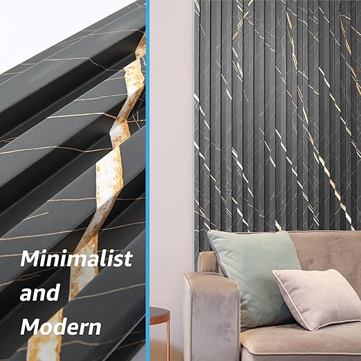 Art3d 8-Pack WPC Slat Panel for Interior Decor, Decorative Fluted Accent Wall Covering for Living Room Bedroom TV Background Office, 96 x 6 Inch - Granite